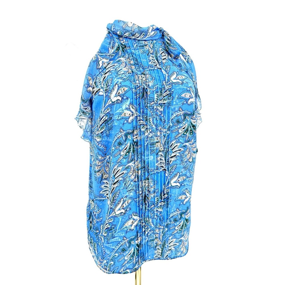 Veronica Beard Blue Silk Floral Dali Top Size 6 Ruffle‎ Boho Chic Feminine